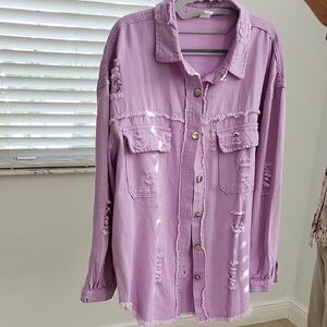 Lavender Distressed Women's Jean Jacket L SIZE